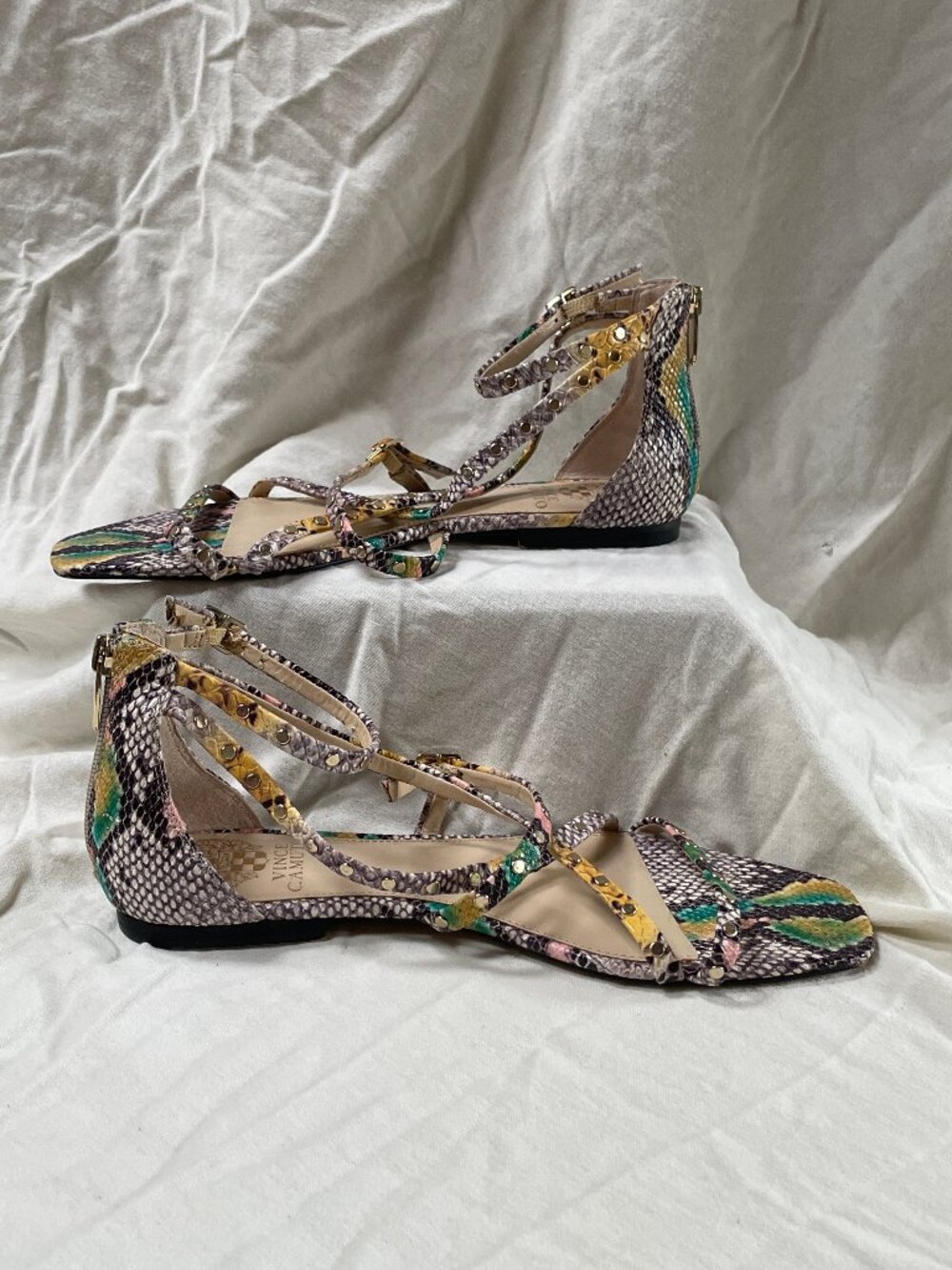 Vince Camuto Multicolor Snake Print Studded Strappy Flat Sandals Size 9M / 40 - Picture 8 of 13